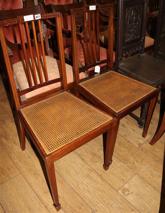 Pair of Edwardian mahogany and inlaid Bedroom Chairs with woven cane seats